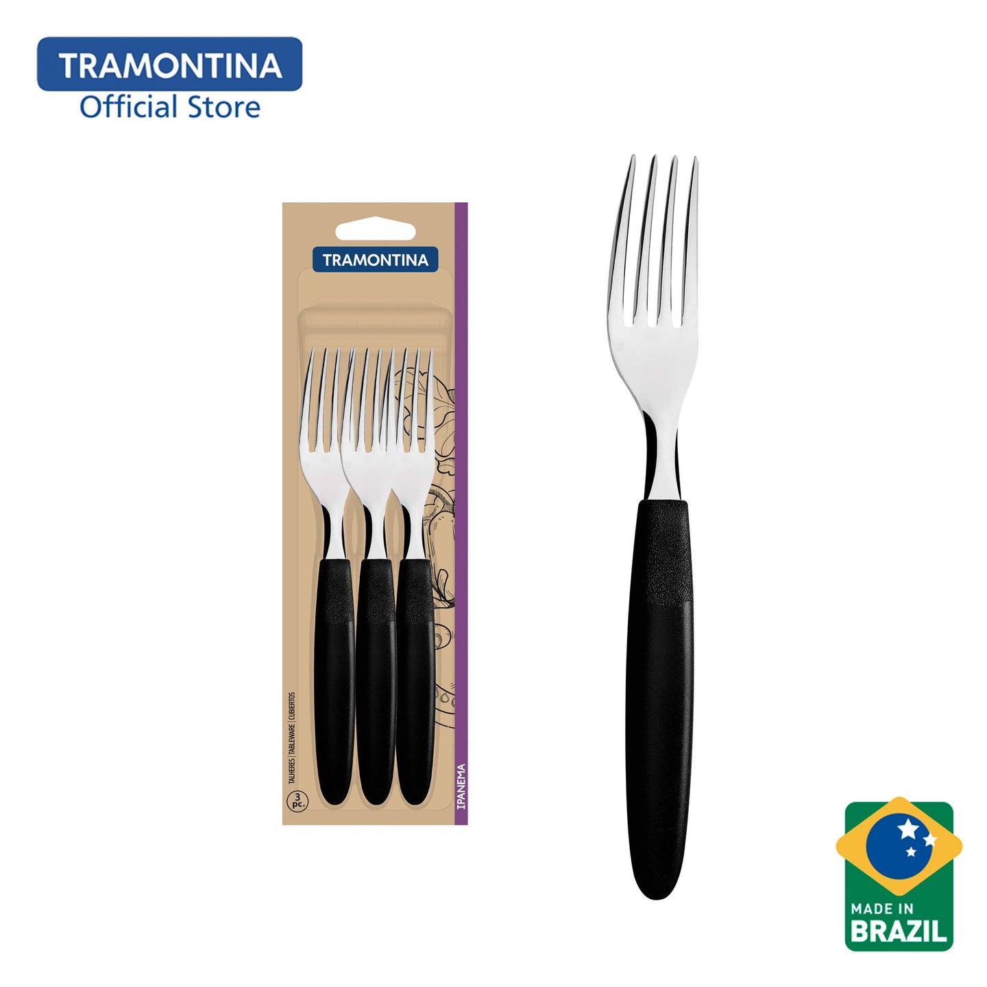 Tramontina Stainless Steel Table Fork Set 3pcs (Ipanema)