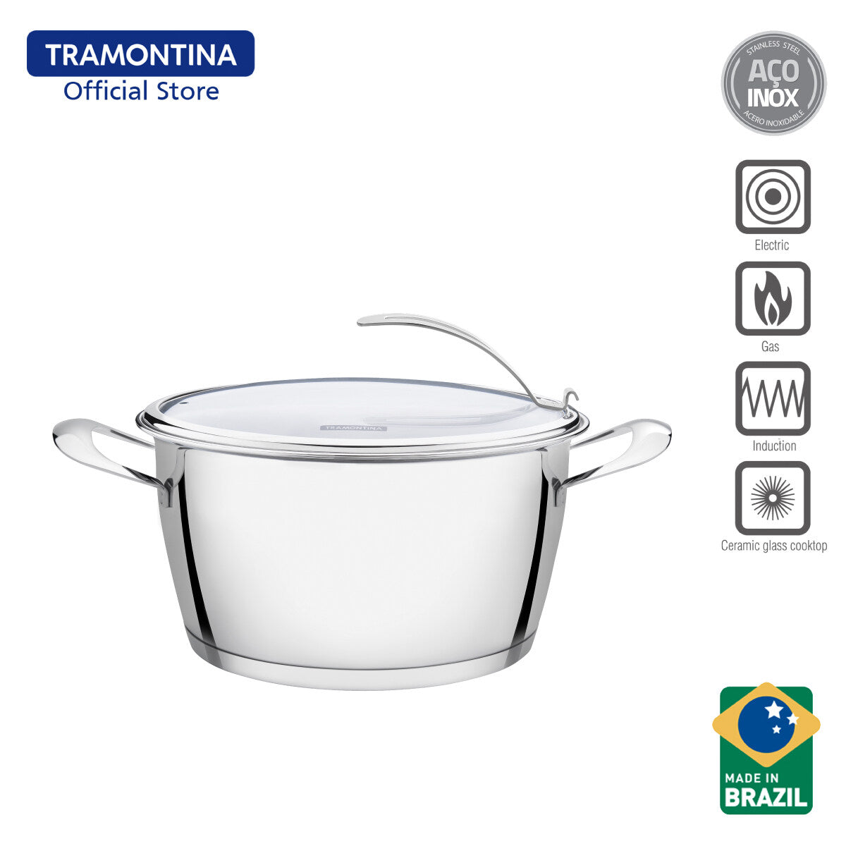 Tramontina Stainless Steel Casserole with Triple-ply Bottom 22cm (Ventura)