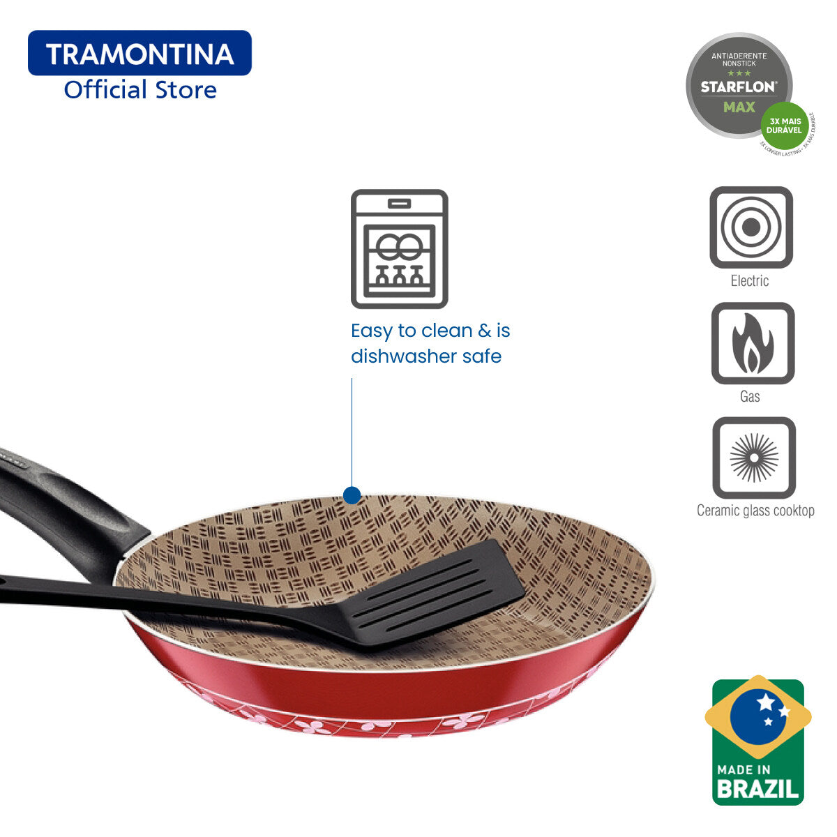 Tramontina Non Stick Frying Pan 24cm (Paris) Black or Red with FREE Spatula