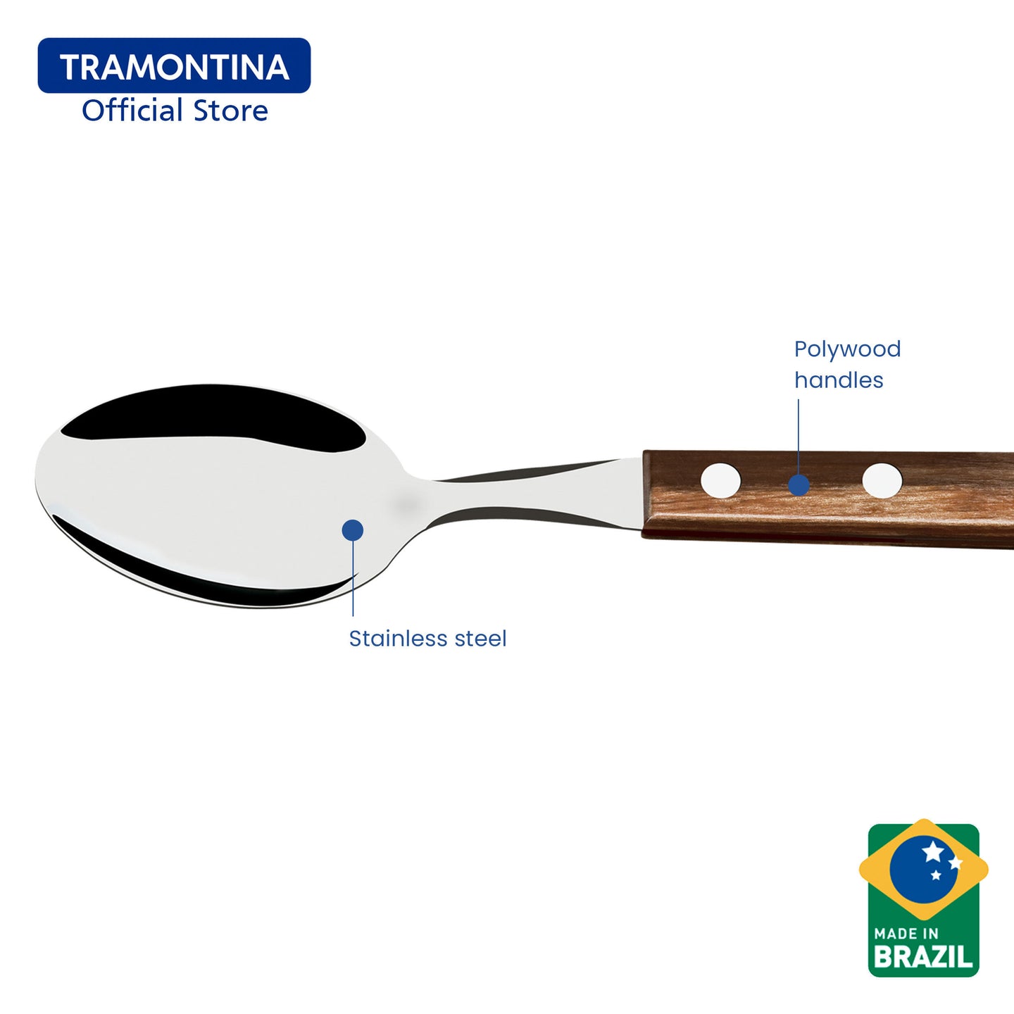 Tramontina Stainless Steel Dining Spoon Set 6pcs (Polywood)