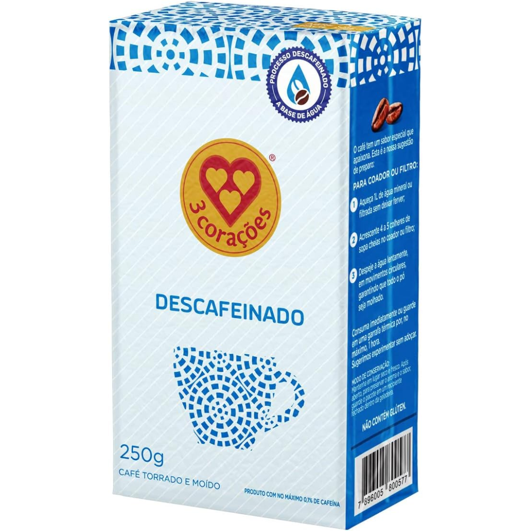 3 Corações Decaffeinated Coffee Vacuum Packed 250g