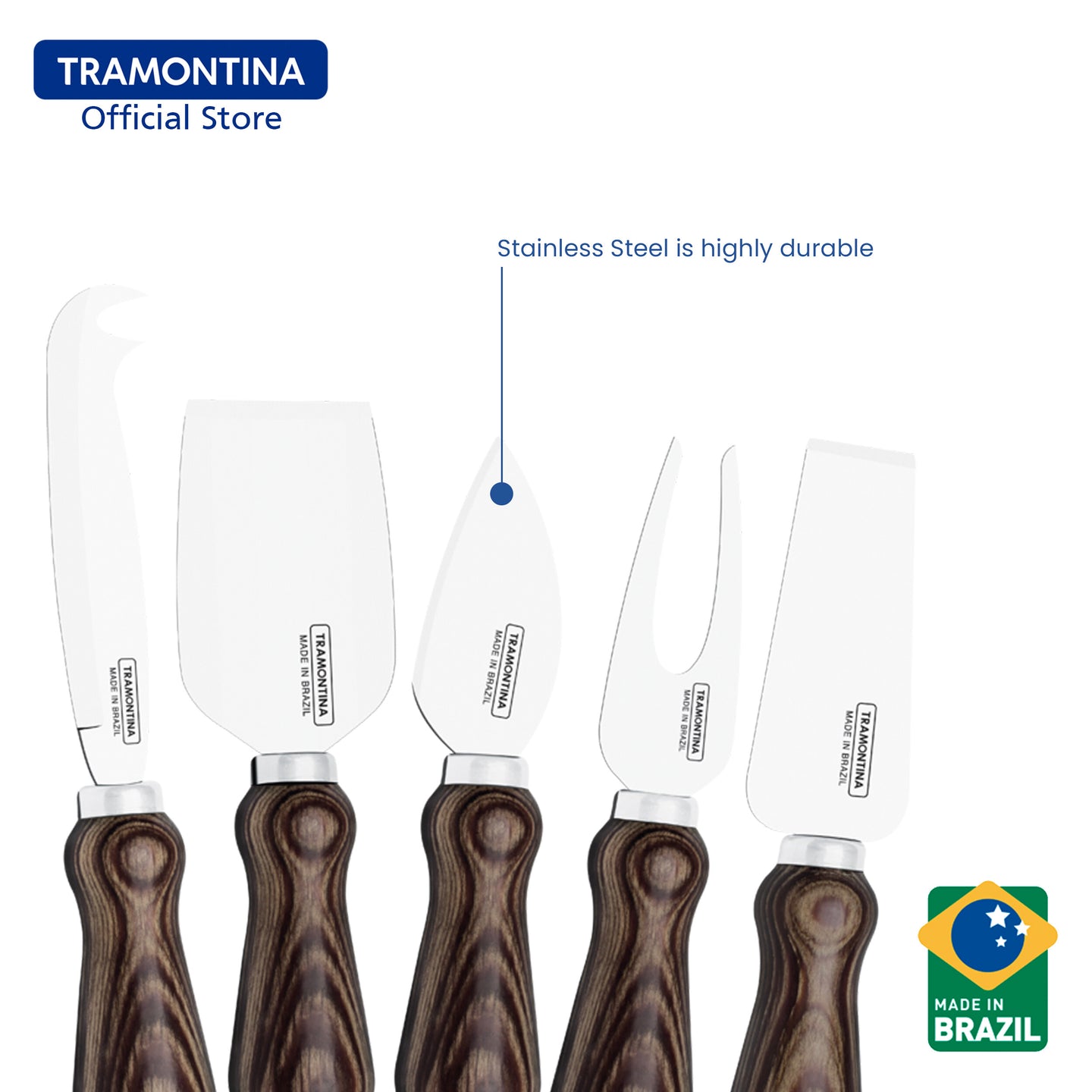 Tramontina Stainless Steel Cheese Knife Set 5pcs (Polywood)