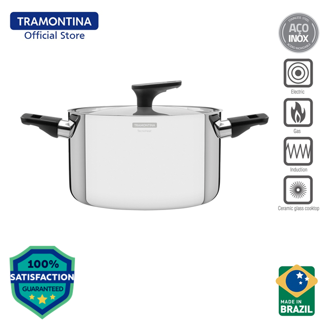 Tramontina Stainless Steel Deep Pot/Casserole with Triple-ply Body 20 or 24cm (Grano)