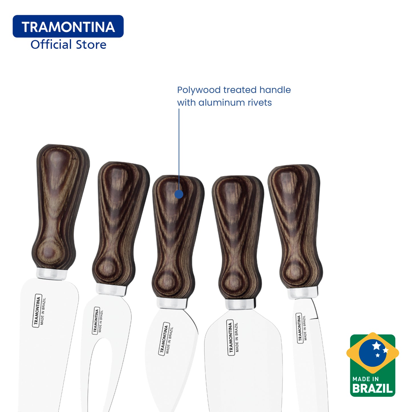 Tramontina Stainless Steel Cheese Knife Set 5pcs (Polywood)