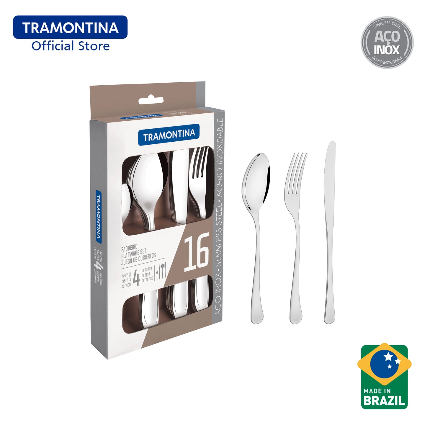 Tramontina Stainless Steel Dining / Table Cutlery Set 16pcs (Havana)