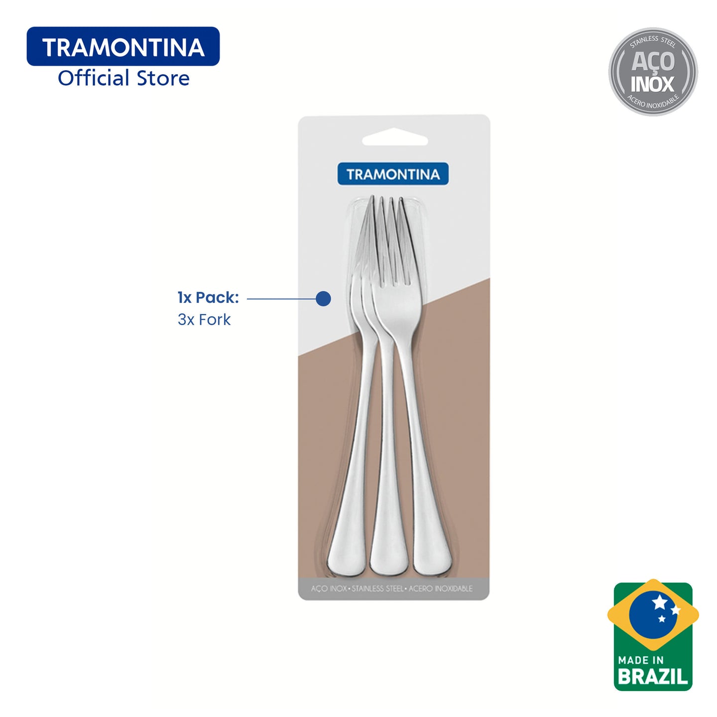 Tramontina Stainless Steel Table / Dining Fork Set 3pcs (Havana)