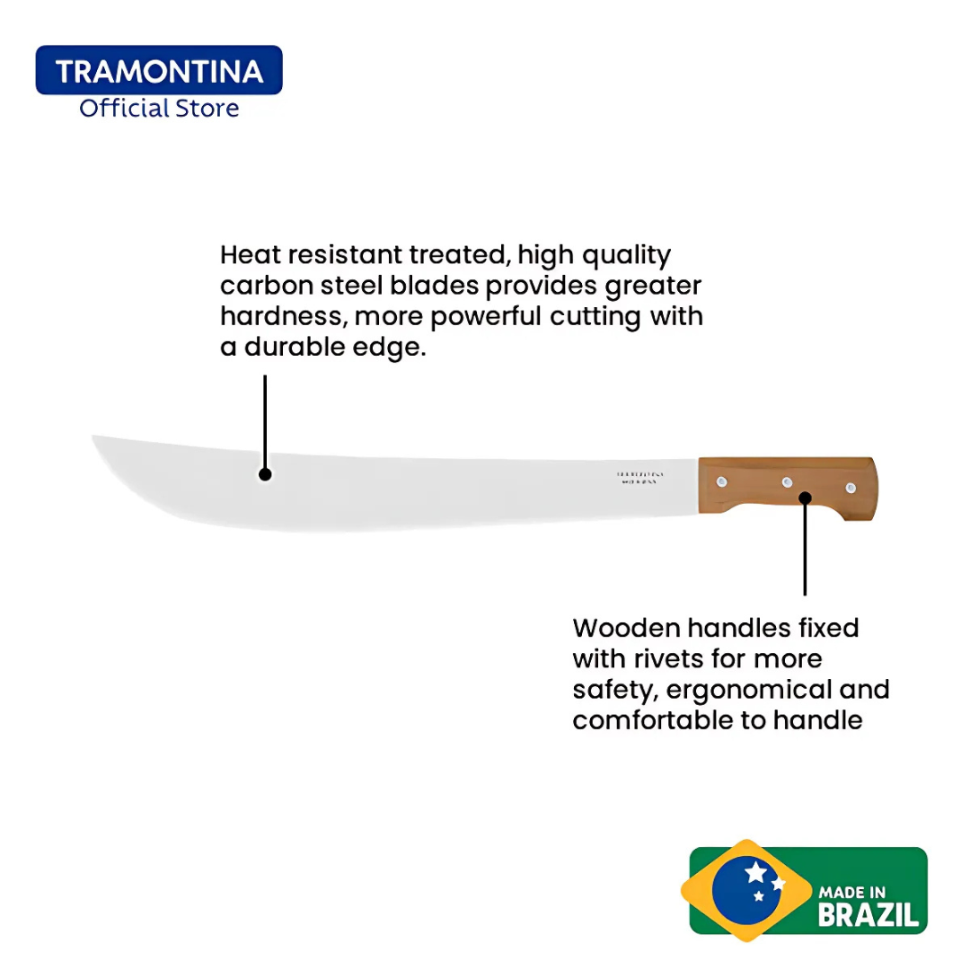 Tramontina 18" Carbon Steel Blade Forest Machete with Wooden Handle (Parang Hutan)