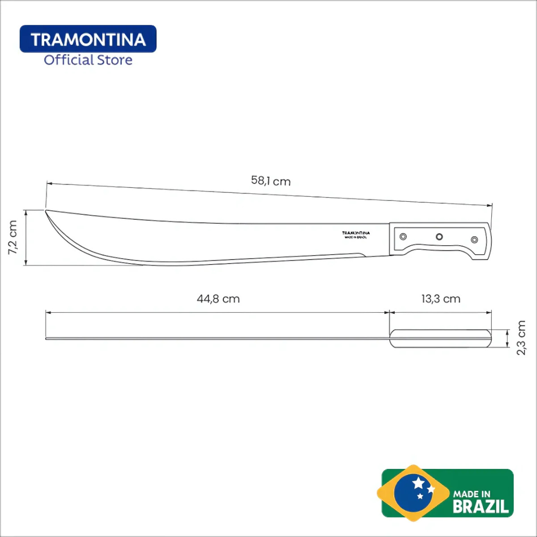 Tramontina 18" Carbon Steel Blade Forest Machete with Wooden Handle (Parang Hutan)