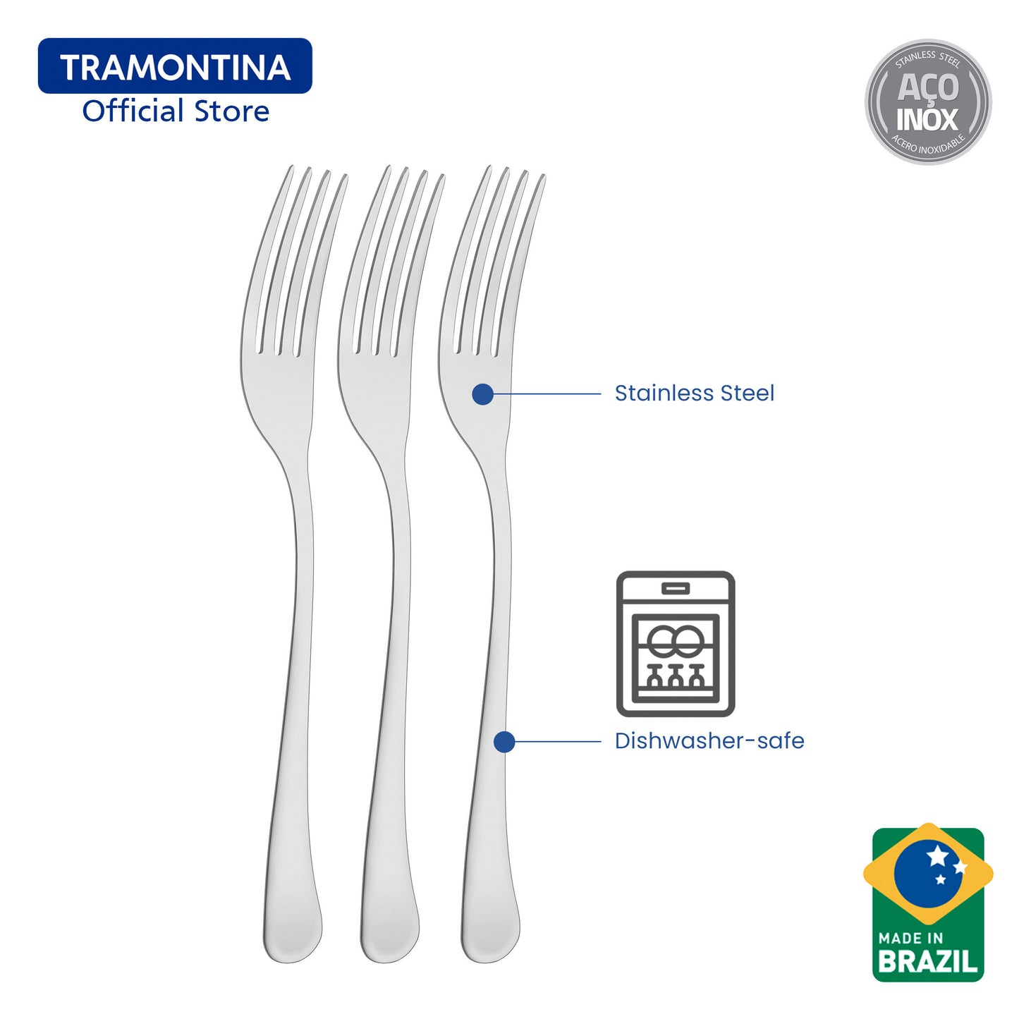 Tramontina Stainless Steel Table / Dining Fork Set 3pcs (Havana)