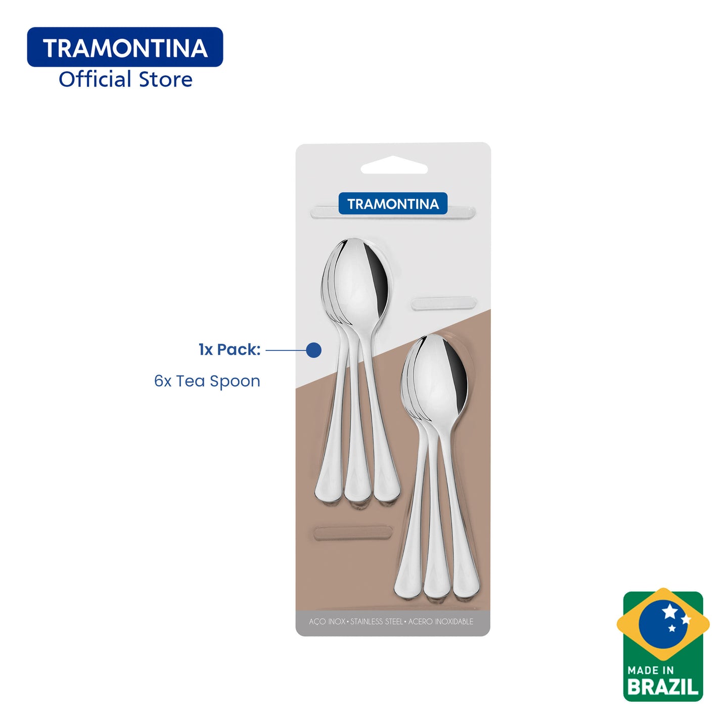 Tramontina Stainless Steel Table / Dining Tea Spoon Set 6pcs (Havana)