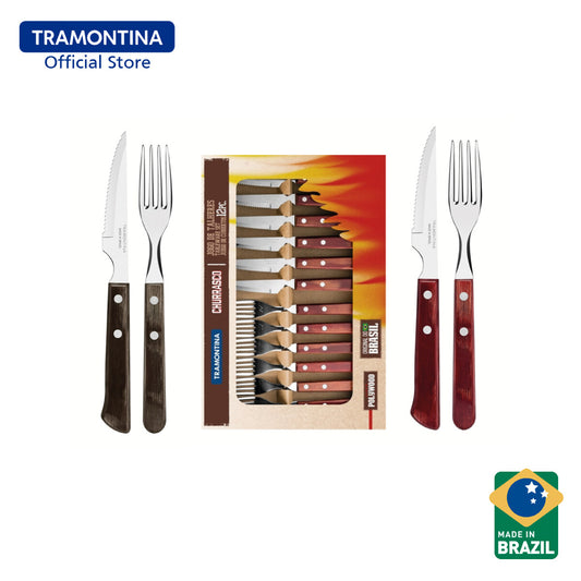 Tramontina Dining Barbecue Fork & Knife Set 12pcs (Churrasco) Red or Brown