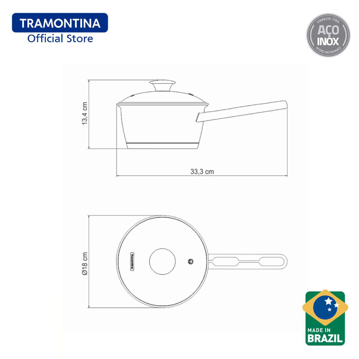 Tramontina Stainless Steel Sauce Pan with Triple-ply Bottom 16cm (Allegra)