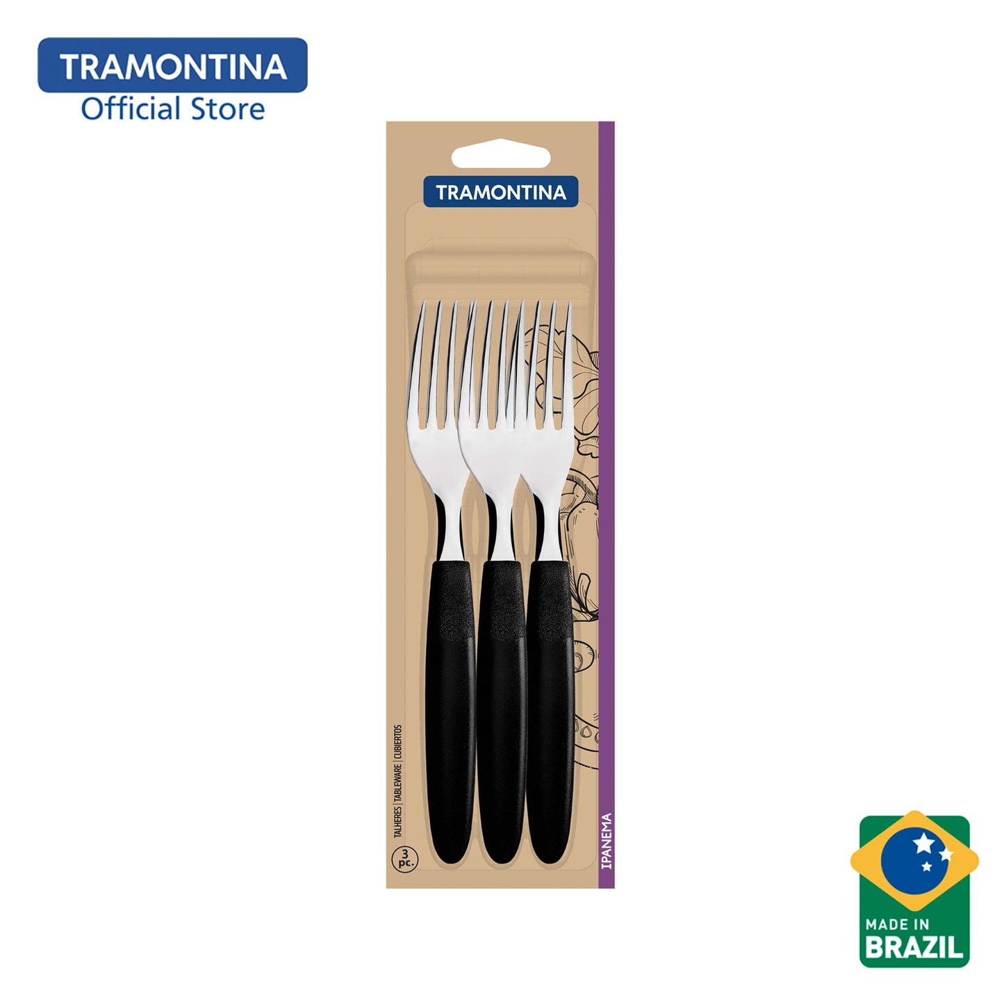 Tramontina Stainless Steel Table Fork Set 3pcs (Ipanema)