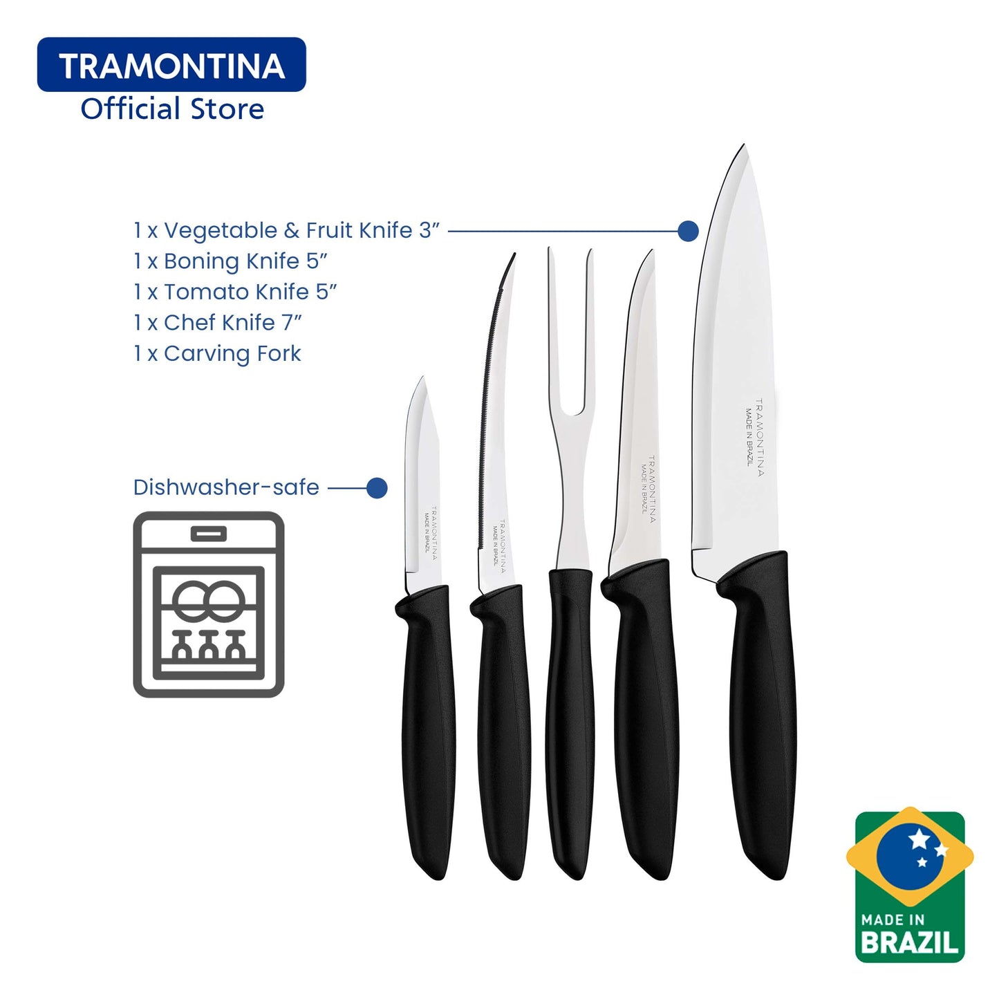 Tramontina Stainless Steel 6pcs Knife Set (Plenus)