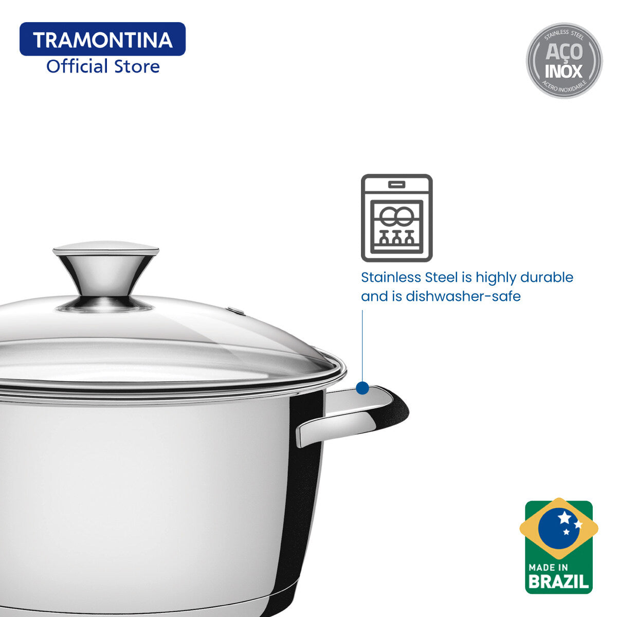 Tramontina Stainless Steel Deep Casserole 20cm (Allegra)