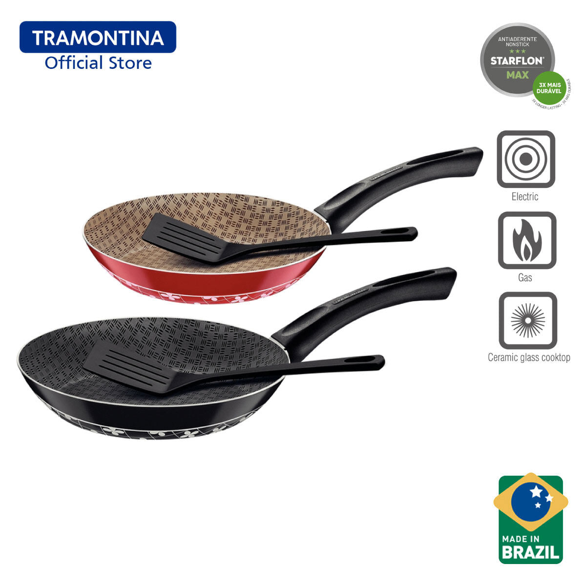 Tramontina Non Stick Frying Pan 24cm (Paris) Black or Red with FREE Spatula