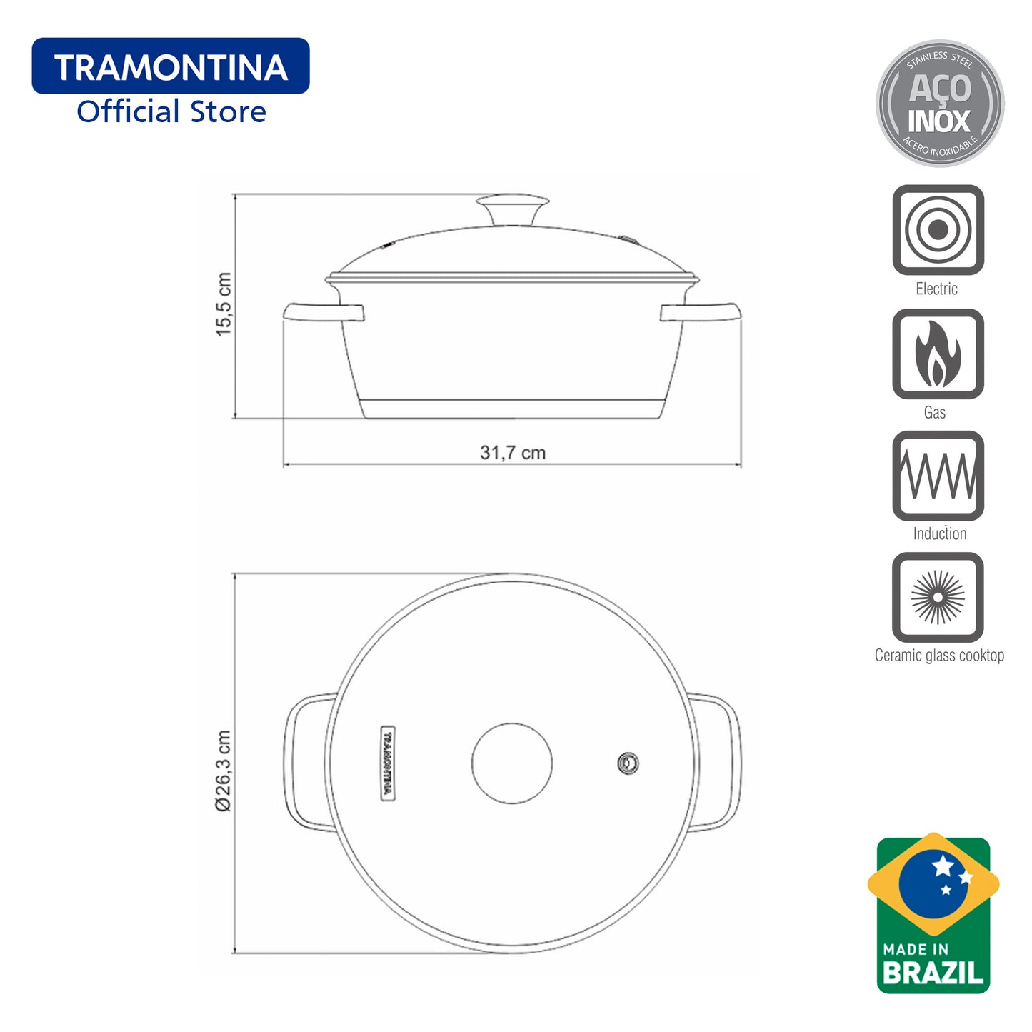 Tramontina Stainless Steel Pot/Casserole 24cm (Allegra)