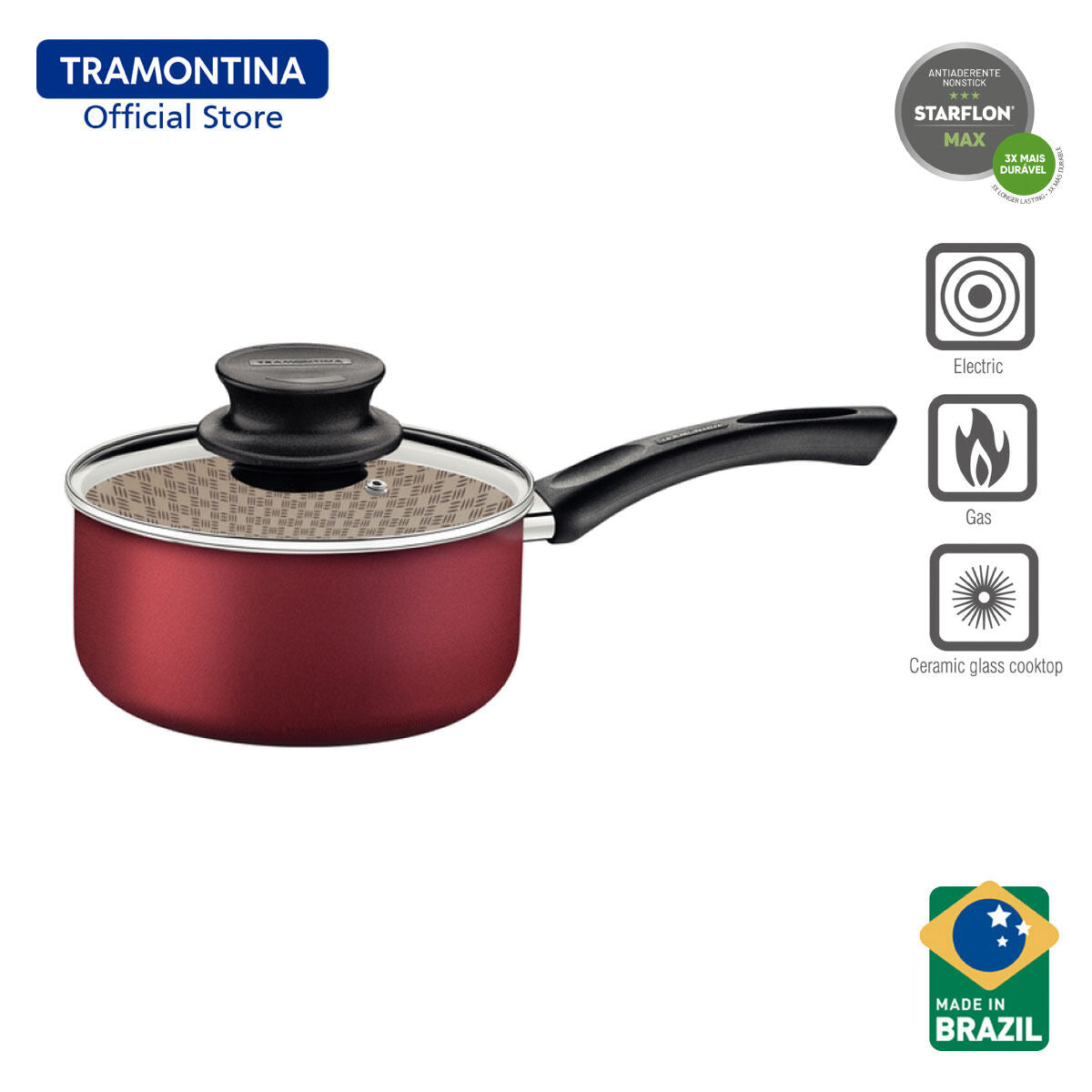 Tramontina Non Stick Sauce Pan with Tempered Glass Lid 16cm (Paris)