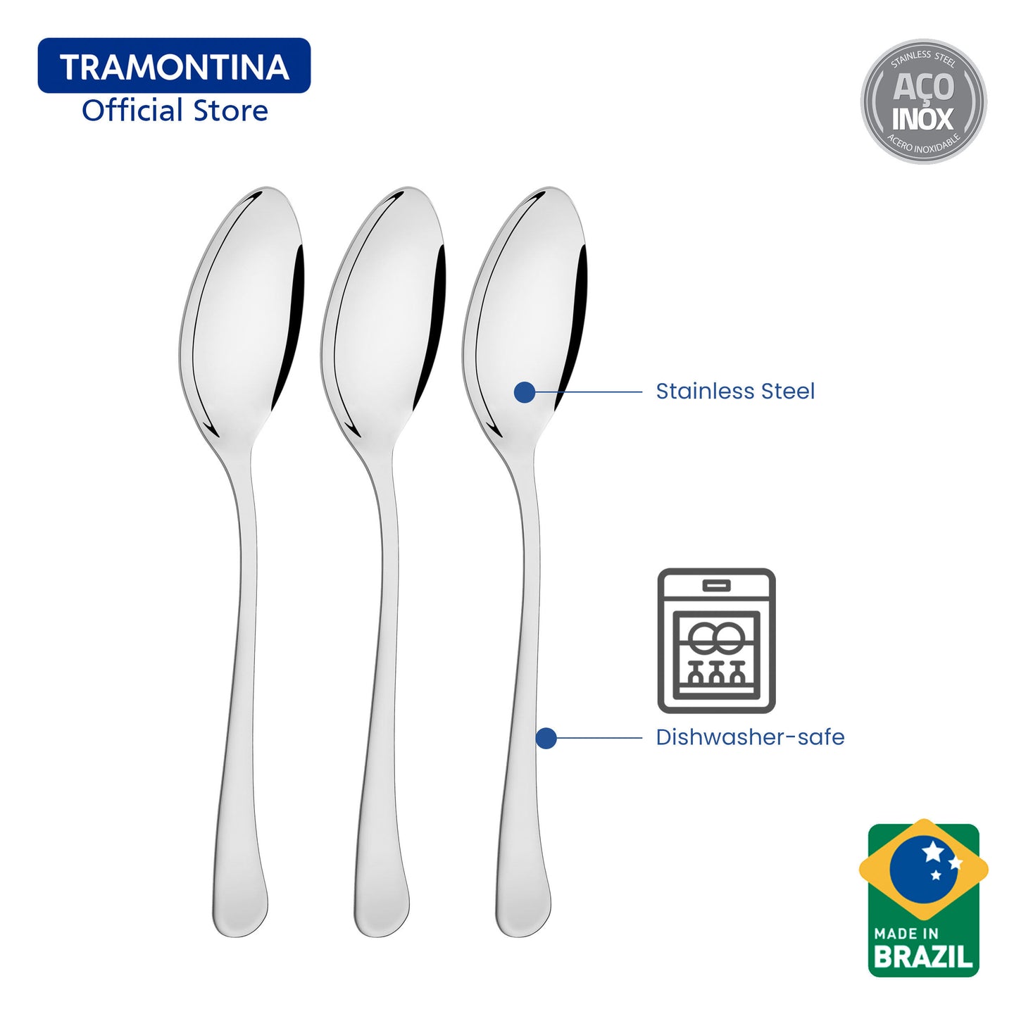 Tramontina Stainless Steel Table / Dining Spoon Set 3pcs (Havana)