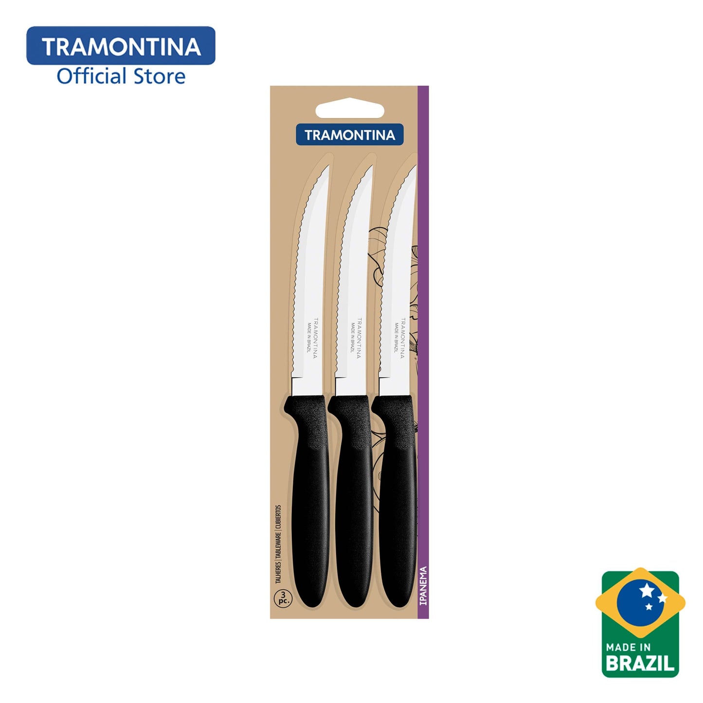 Tramontina Stainless Steel Steak Knife Set 3pcs (Ipanema)