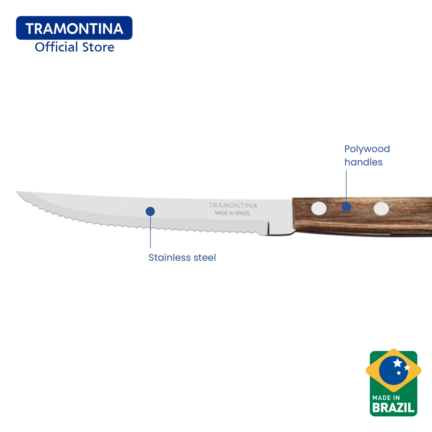 Tramontina Stainless Steel Steak Knife Set 6pcs (Polywood)