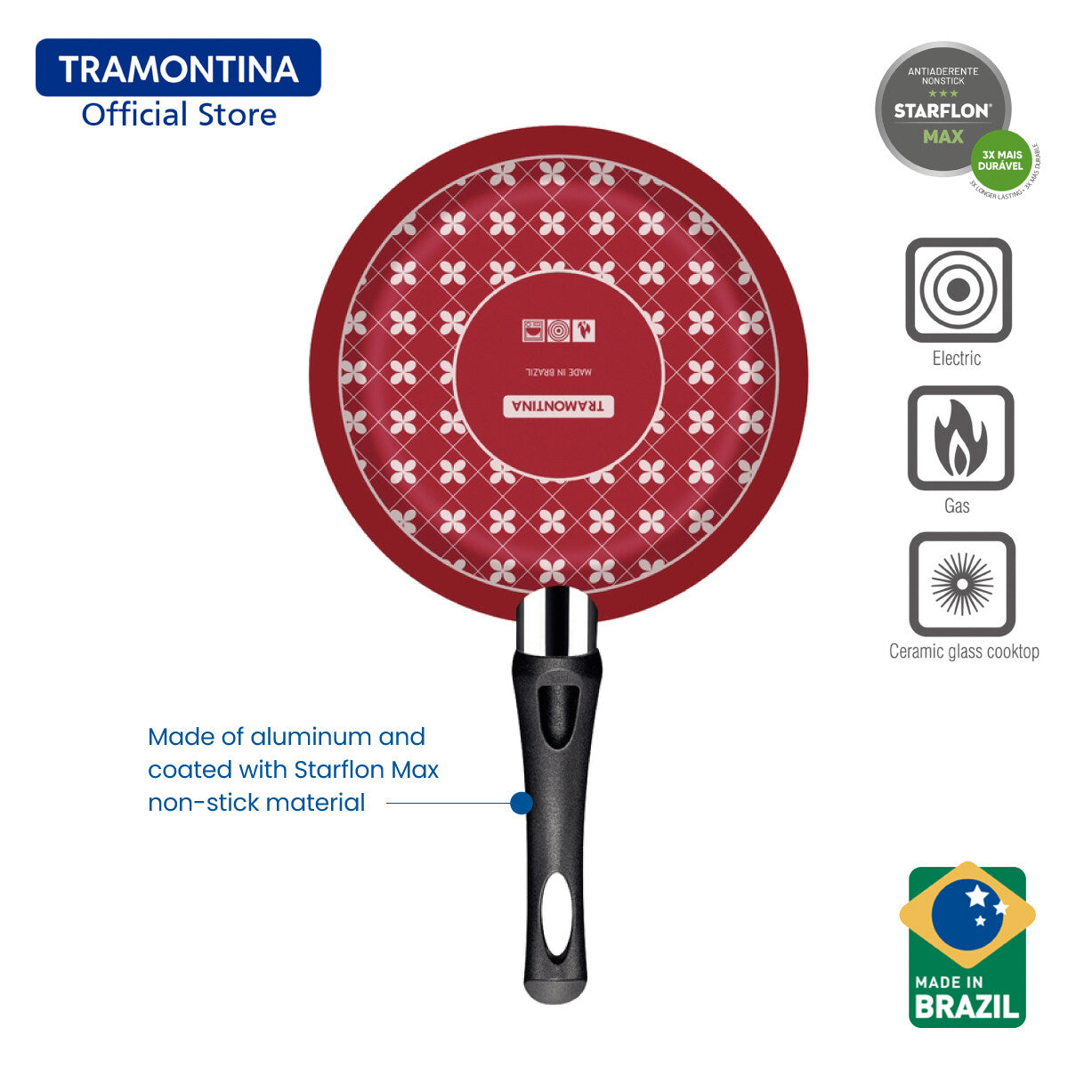 Tramontina Non Stick Frying Pan 24cm (Paris) Black or Red with FREE Spatula