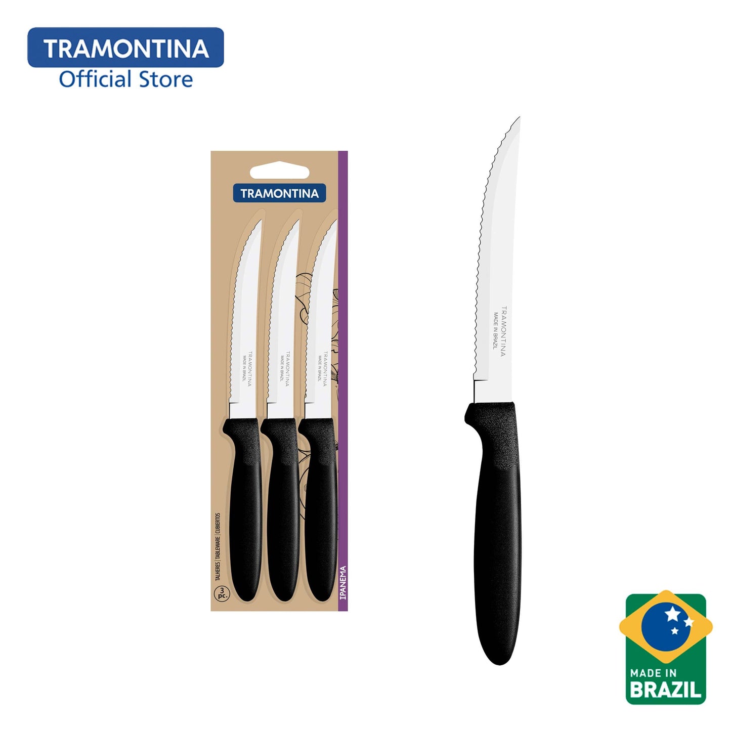 Tramontina Stainless Steel Steak Knife Set 3pcs (Ipanema)