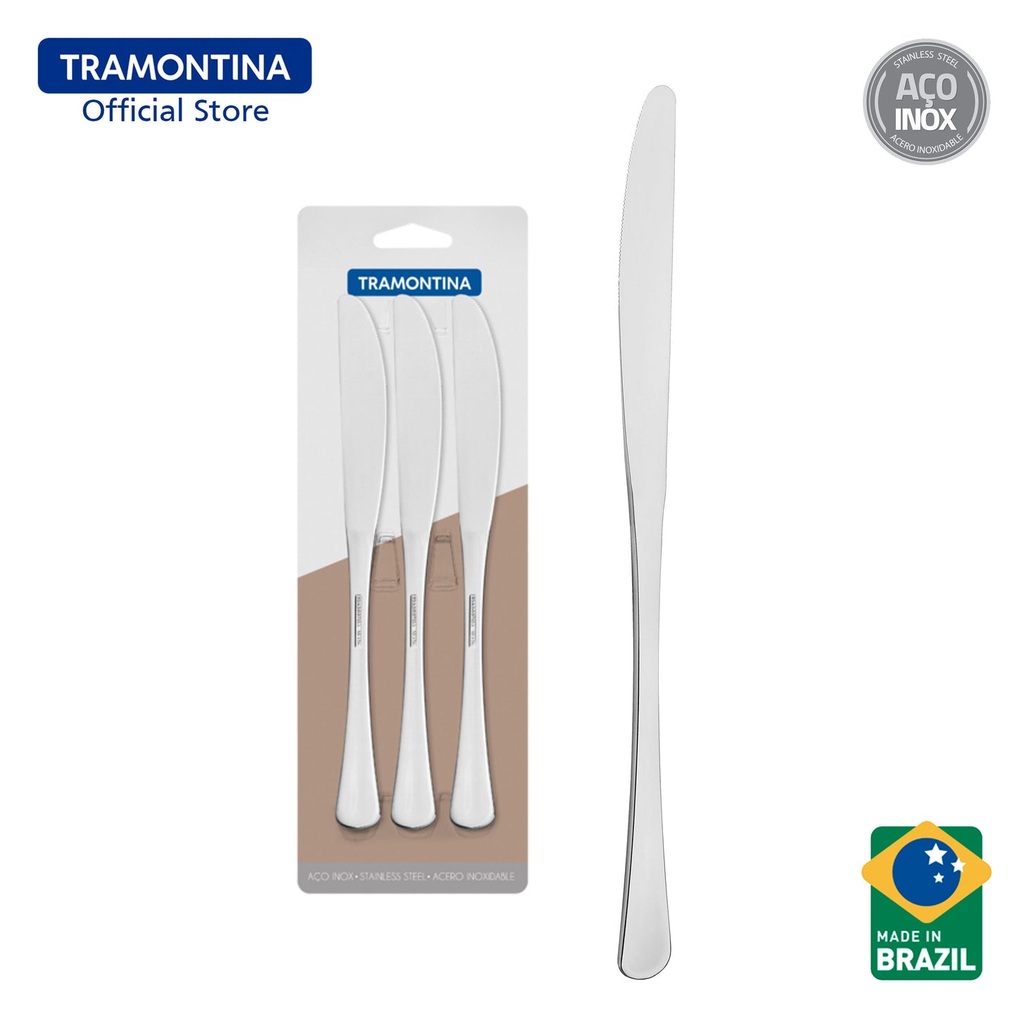 Tramontina Stainless Steel Table / Dining Knife Set 3pcs (Havana)