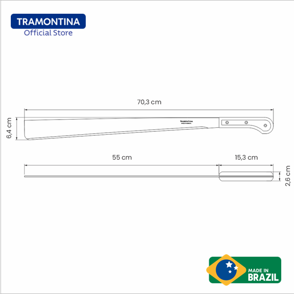 Tramontina 22" Carbon Steel Blade Forest Machete with Wooden Handle (Parang Hutan)