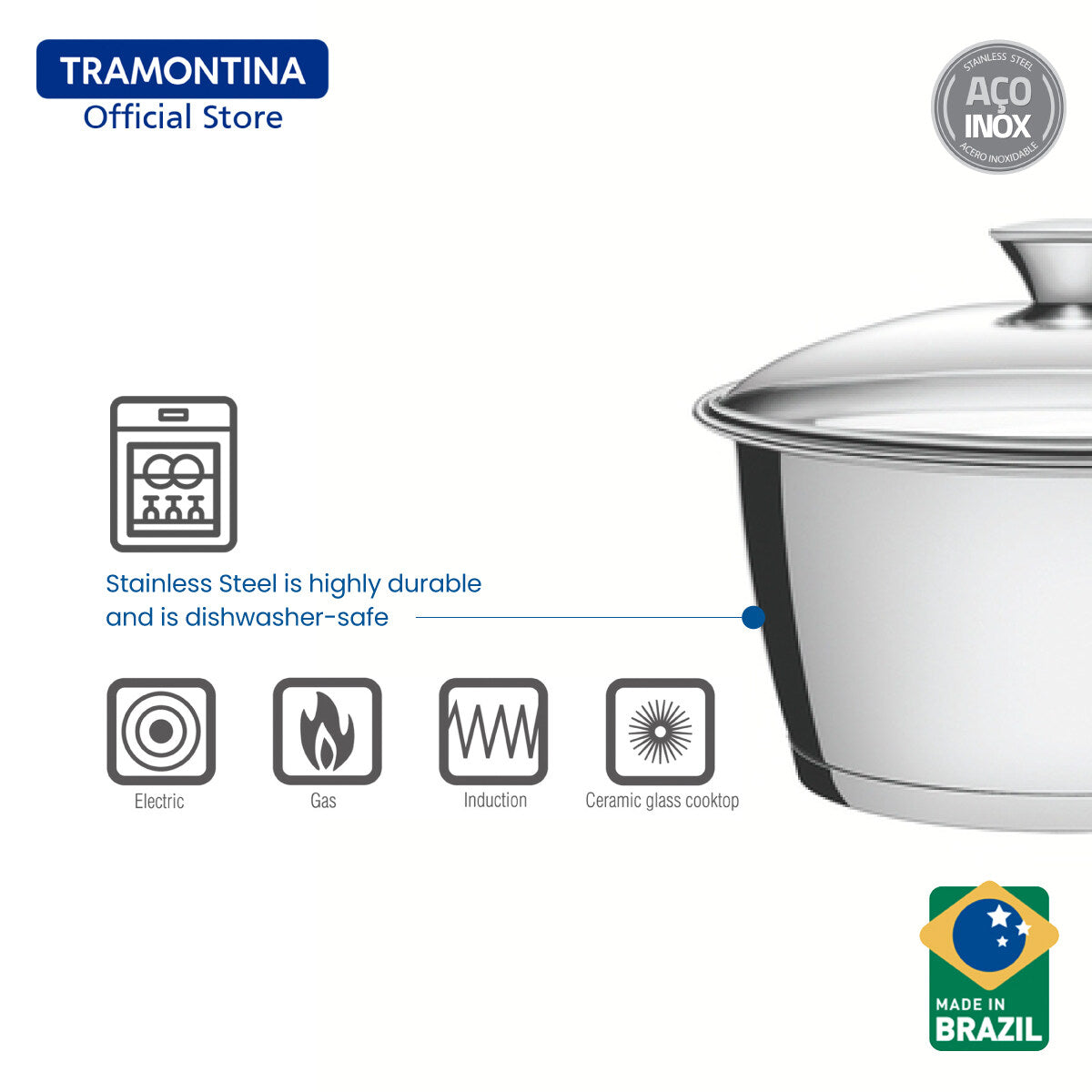 Tramontina Stainless Steel Sauce Pan with Triple-ply Bottom 16cm (Allegra)