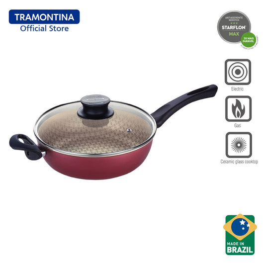 Tramontina Non Stick Wokpan / Skillet with Tempered Glass Lid 26c (Paris)