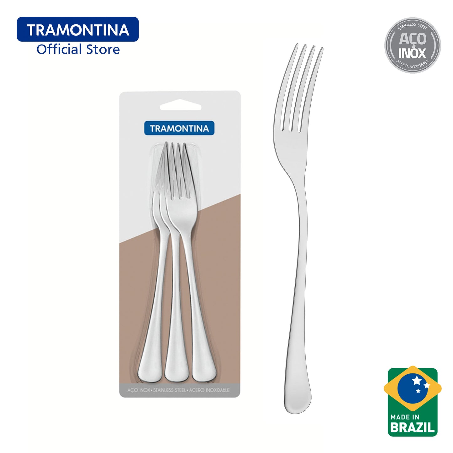 Tramontina Stainless Steel Table / Dining Fork Set 3pcs (Havana)