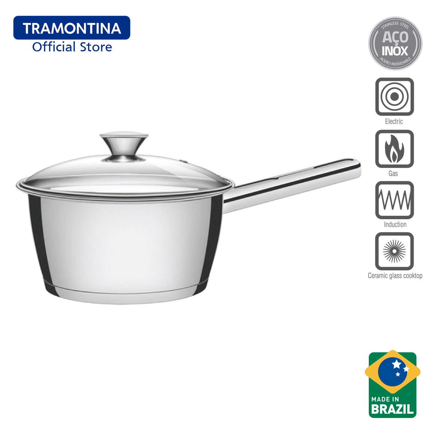 Tramontina Stainless Steel Sauce Pan with Triple-ply Bottom 16cm (Allegra)