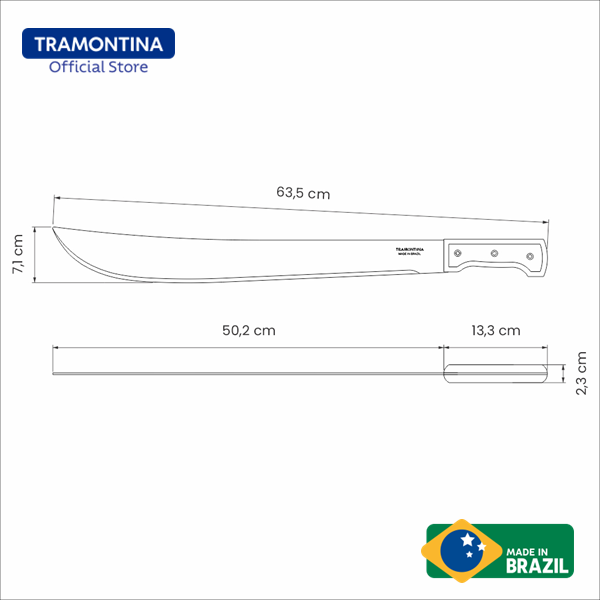 Tramontina 20" Carbon Steel Blade Forest Machete with Wooden Handle (Parang Hutan)