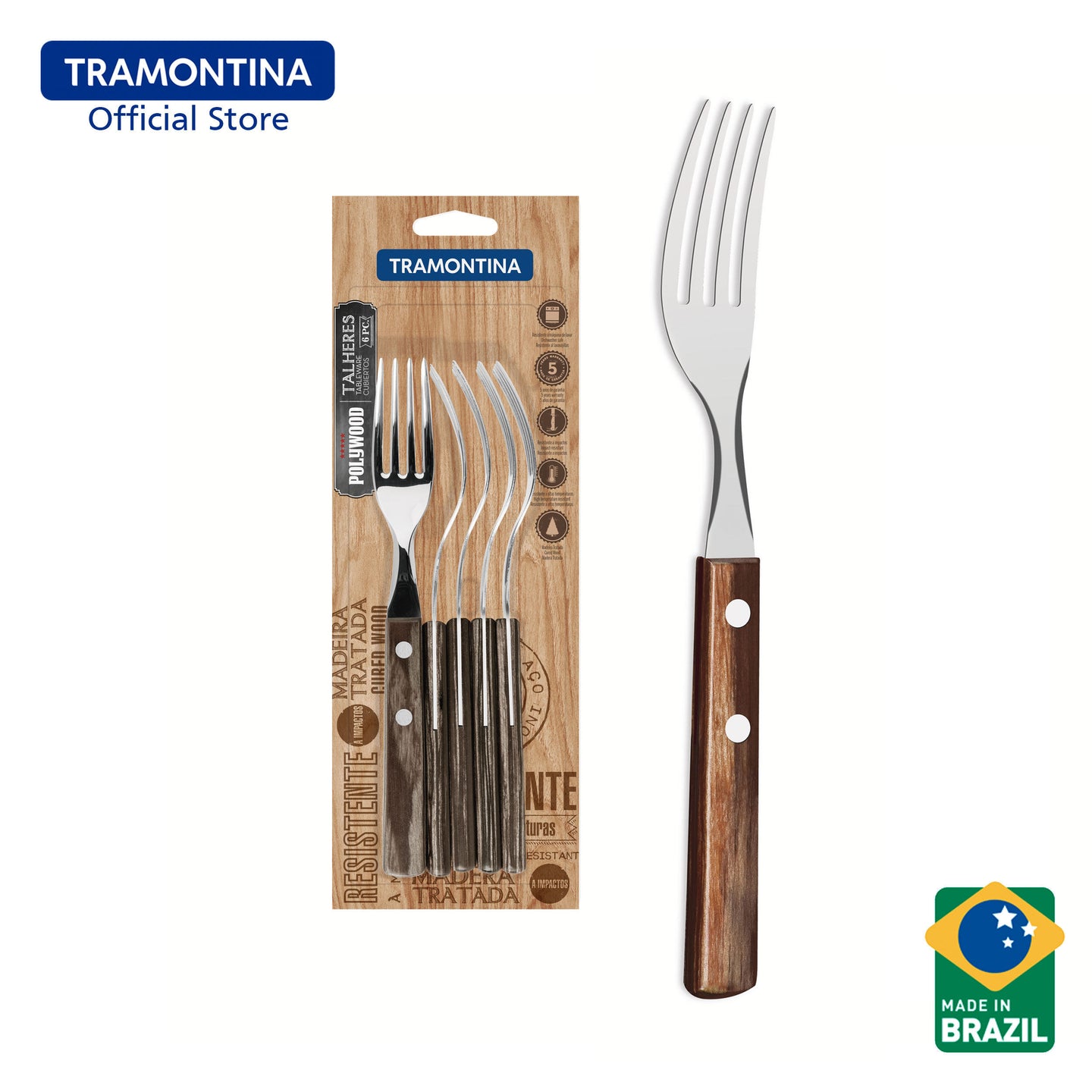 Tramontina Stainless Steel Dining Fork Set 6pcs (Polywood)