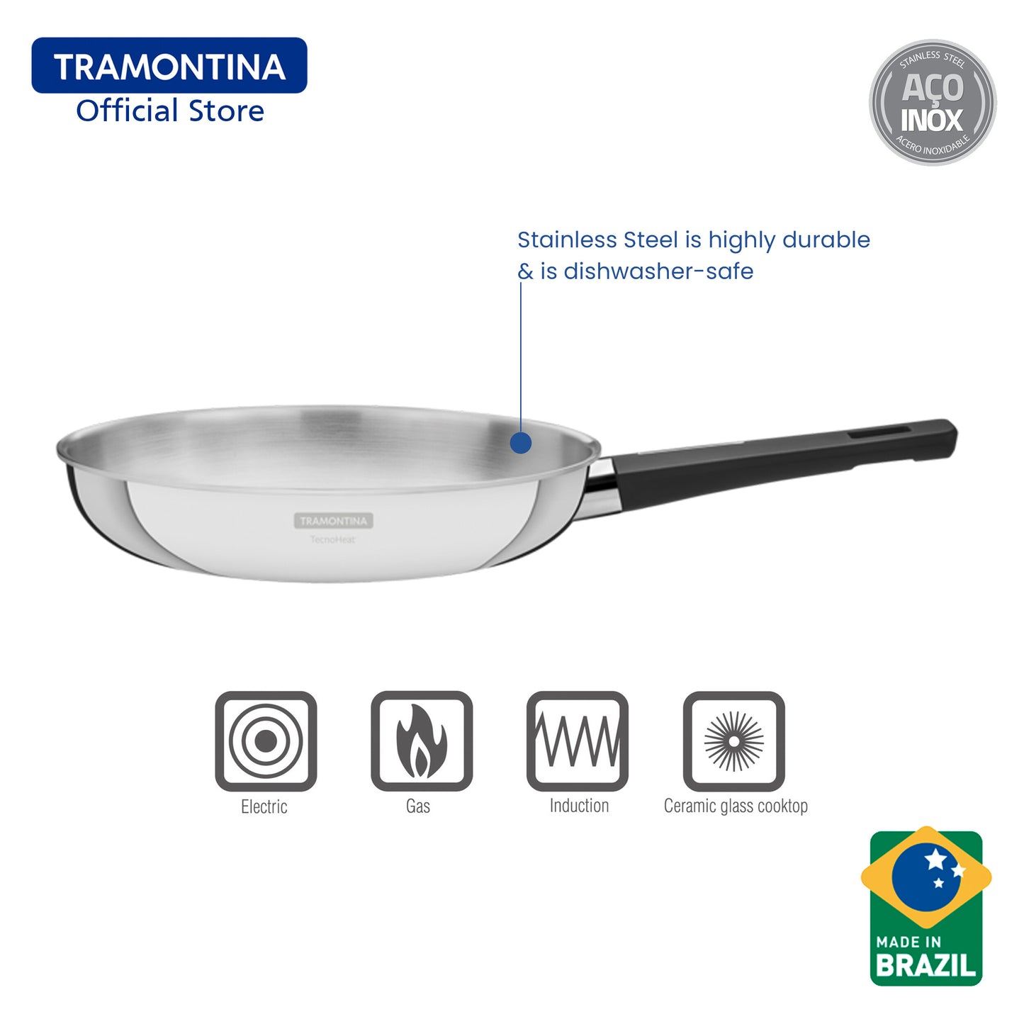 Tramontina Stainless Steel Frying Pan with Tri-ply body 20cm (Grano)