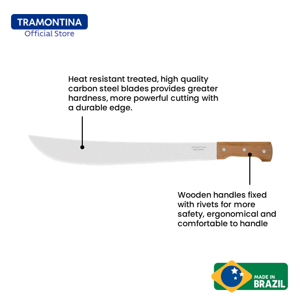 Tramontina 20" Carbon Steel Blade Forest Machete with Wooden Handle (Parang Hutan)