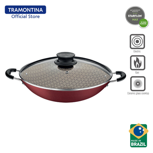 Tramontina Non Stick Chinese Wok with Tempered Lid 36cm (Paris)