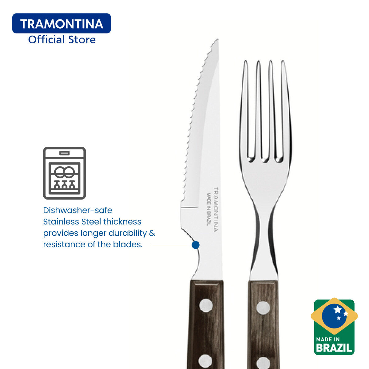 Tramontina Dining Barbecue Fork & Knife Set 12pcs (Churrasco) Red or Brown