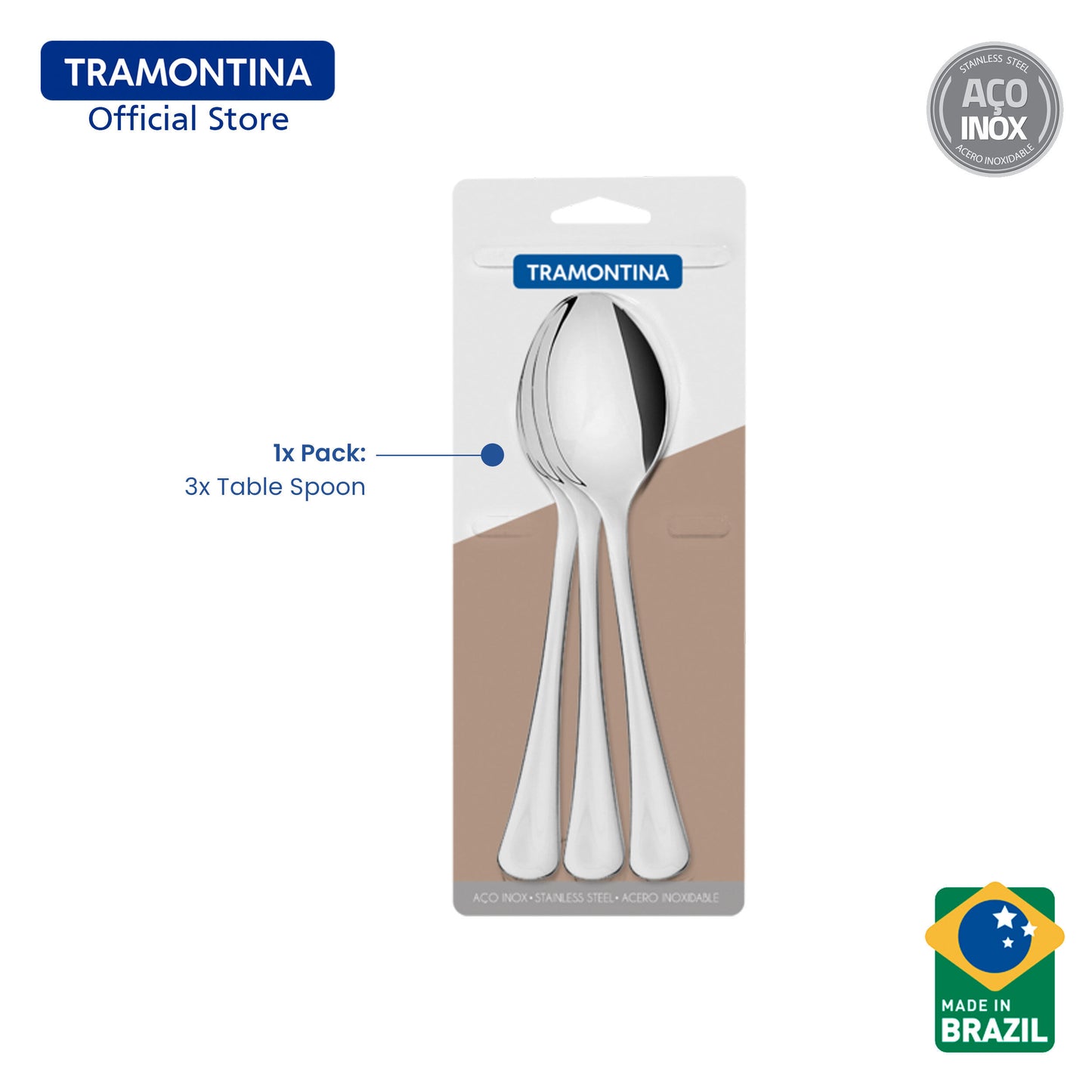 Tramontina Stainless Steel Table / Dining Spoon Set 3pcs (Havana)