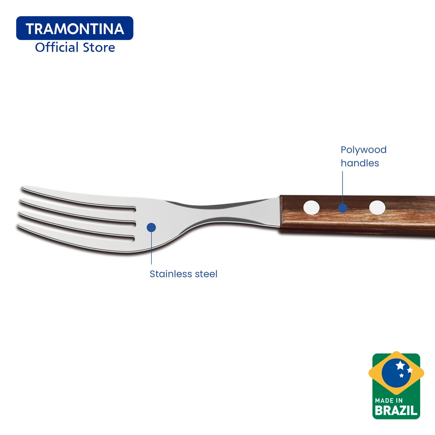 Tramontina Stainless Steel Dining Fork Set 6pcs (Polywood)